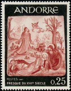 timbre Andorre N° 184 légende : Jésus au mont des oliviers