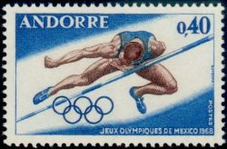 timbre Andorre N° 190 légende : jeu0 olympiques de Me0ico