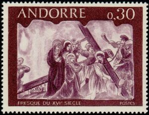 timbre Andorre N° 192 légende : Sainte Véronique et le Christ