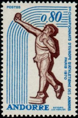 timbre Andorre N° 205 légende : Premier Championnats d'europe d'athlétisme