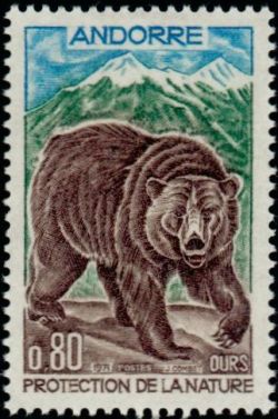 timbre Andorre N° 210 légende : Ours des Pyrénées