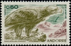 timbre Andorre N° 219 légende : Aigle royal des Pyrénées