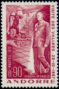 timbre Andorre N° 225 légende : Hommage au général de Gaulle, Co-Prince d'Andorre