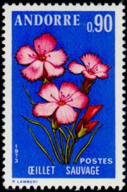 timbre Andorre N° 231 légende : Fleurs de la vallée d'Andorre