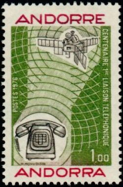 timbre Andorre N° 252 légende : Centenaire de la primière liaison téléphonique