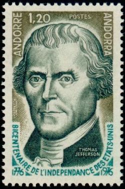 timbre Andorre N° 255 légende : Thomas Jefferson
