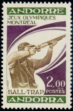 timbre Andorre N° 256 légende : 00I jeu0 olympiques de Montréal Ball-trap