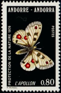 timbre Andorre N° 258 légende : Papillon Apollon