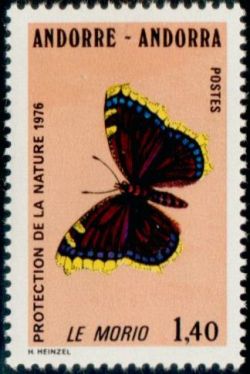 timbre Andorre N° 259 légende : Papillon Morio