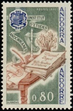 timbre Andorre N° 263 légende : Institut des études andorranes