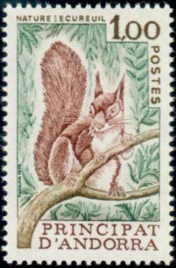 timbre Andorre N° 267 légende : Ecureuil