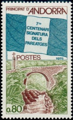 timbre Andorre N° 268 légende : 7è centenaire de la signature des Paréages