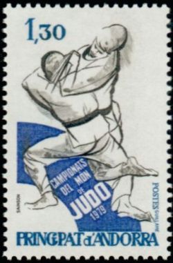 timbre Andorre N° 281 légende : Championnatss du monde de judo