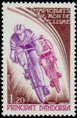 timbre Andorre N° 288 légende : Championnatss du monde de cyclisme