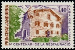 timbre Andorre N° 289 légende : 4è centenaire de la restauration de la Maison des Vallées