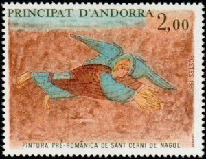 timbre Andorre N° 290 légende : Fresque romane de l'église de Saint Cerni de Nagol