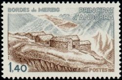 timbre Andorre N° 291 légende : Les Bordes de Mereig