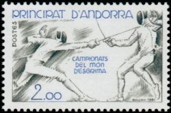 timbre Andorre N° 296 légende : Championnats du monde d'escrime