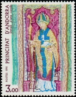 timbre Andorre N° 297 légende : Détail d'une broderie sur une chasuble