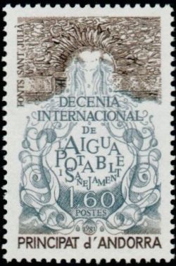 timbre Andorre N° 298 légende : Décennie internationale de l'eau potable