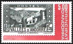 timbre Andorre N° 304 légende : 1er e0position officielle des timbres-P-poste andorrans