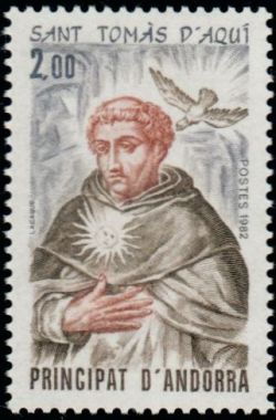 timbre Andorre N° 309 légende : Saint Thomas d'Aquin (1225-1274)