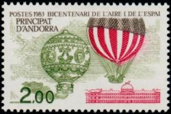 timbre Andorre N° 310 légende : Bicentenaire de l'air et de l'espace