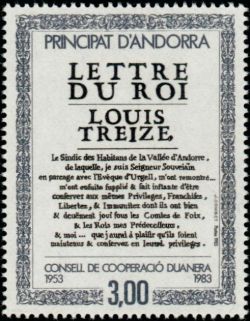 timbre Andorre N° 315 légende : 30è anniversaire du conseil de coopération douanière