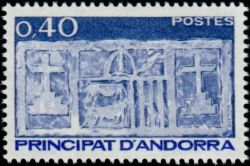 timbre Andorre N° 320 légende : Ecu primitif des Vallées