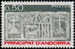 timbre Andorre N° 321 légende : Ecu primitif des Vallées