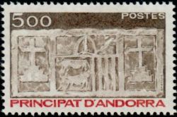 timbre Andorre N° 324 légende : Ecu primitif des Vallées