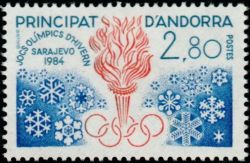 timbre Andorre N° 327 légende : Jeu0 olympiques d'hiver à Sarajevo