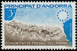 timbre Andorre N° 328 légende : Communauté de travail des Pyrénées