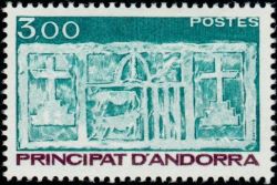 timbre Andorre N° 335 légende : Ecu primitif des Vallées