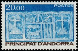 timbre Andorre N° 336 légende : Ecu primitif des Vallées