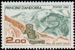 timbre Andorre N° 338 légende : La vallée de Saint Julia