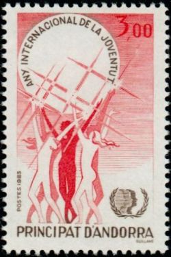 timbre Andorre N° 341 légende : Année internationale de la jeunesse