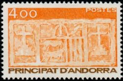 timbre Andorre N° 346 légende : Ecu primitif des Vallées