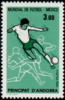 timbre Andorre N° 350 légende : Me0ico 86