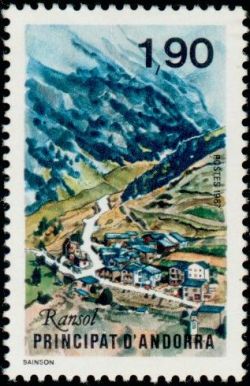 timbre Andorre N° 360 légende : Le village de Ransol