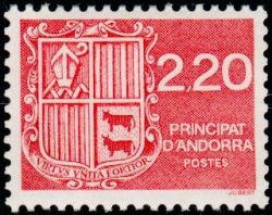 timbre Andorre N° 366 légende : Blason d'Andorre