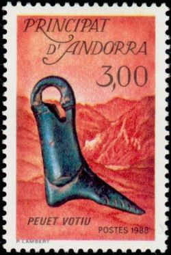 timbre Andorre N° 367 légende : Pied e0-voto