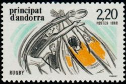 timbre Andorre N° 368 légende : Rugby