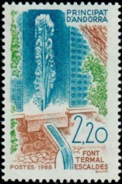 timbre Andorre N° 371 légende : Thermalisme à Andorre