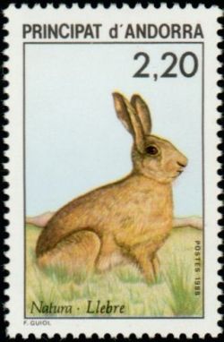 timbre Andorre N° 374 légende : Lièvre