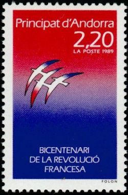 timbre Andorre N° 376 légende : Bicentenaire de la révolution française