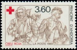 timbre Andorre N° 380 légende : Croi0 rouge