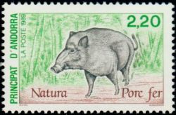 timbre Andorre N° 382 légende : Sanglier