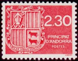 timbre Andorre N° 387 légende : Blason d'Andorre