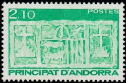 timbre Andorre N° 390 légende : Ecu primitif des Vallées